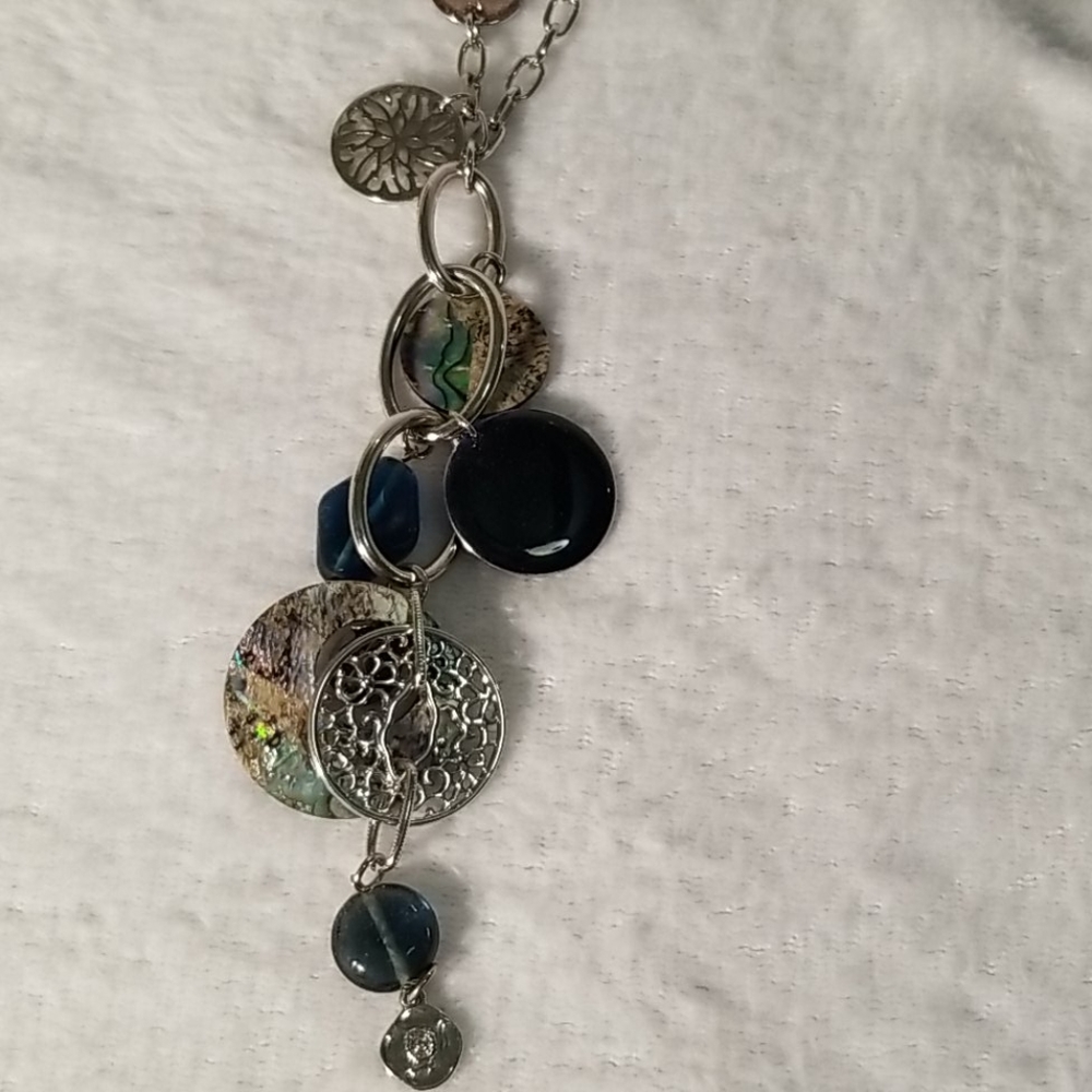 Long blue and silver necklace